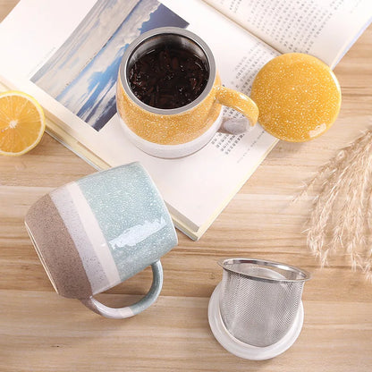 Modern Design Large Capacity Ceramic Mug with High Color Value Tea Water Separation Ins Household Cup Lid Wholesale Drinkware