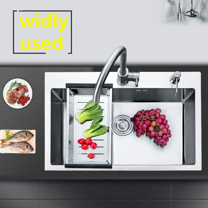 Hand Made Stain Kitchen Sinks Brushed Finish 3mm Thick Single Bowel Kitchen Sink Set Large Space with Drain Overflow YUDA90