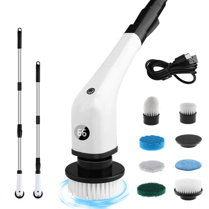 7 in 1 Electric Cleaning Turbo Scrub Brush Multifunctional Long Handle Cordless Spin Scrubber Cleaning Brush Bathroom