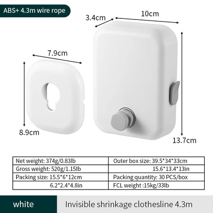 Laundry Clothesline Retractable Hotel Balcony Durable Clothesline Drying Rack Retractable Clothesline