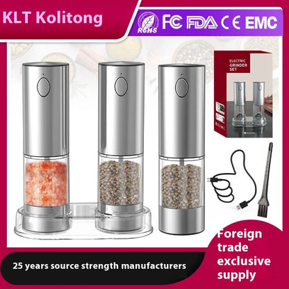 Automatic Rechargeable Electric Rose Salt Pepper Grinder Wireless Factory-Designed for Home Kitchen Use Small Household Mill