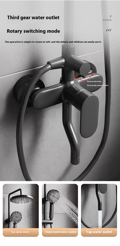 Gun Grey All-Copper Household Bathroom Shower Set Simple Design Ceramic Metered Faucets Chrome Shower Booster