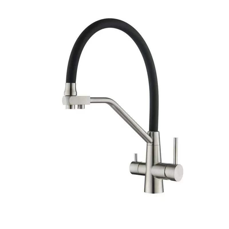 Contemporary Single-Handle Kitchen Faucet with 2-Way Water Filter Brushed Stainless Steel Finish for Hotels and Hospitals
