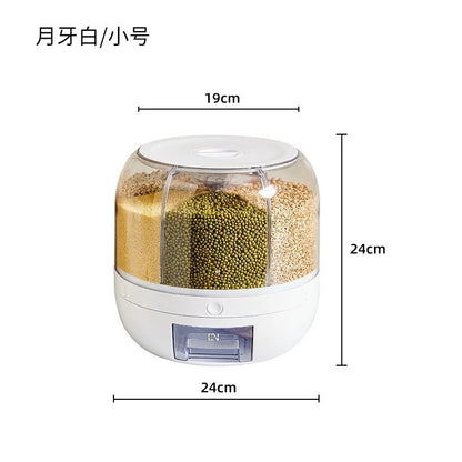 HOT Rice Dispenser Kitchen Moisture-Proof 6-Grid Rotating Food Grain Cereal Storage Box Container