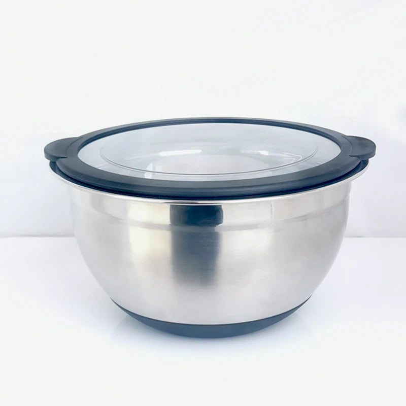 High Quality Stainless Steel Mixing Bowl With Lid Mirror Polishing Inside Matt Outside Non-slip Bottom Nesting Bowl Set
