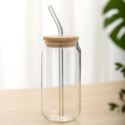 Personalized 12oz 16oz Frosted Beer Can Glass Tumbler Clear Mason Jar Glass Mug with Bamboo Lid Glass Straw for Business Gifts