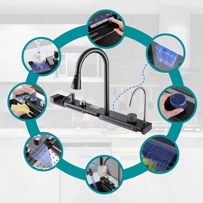 Lava-loiça de cozinha moderna, inteligente e multifuncional de alta qualidade em aço inoxidável 304 com acabamento em cascata, feito à mão e para instalação sob bancada.