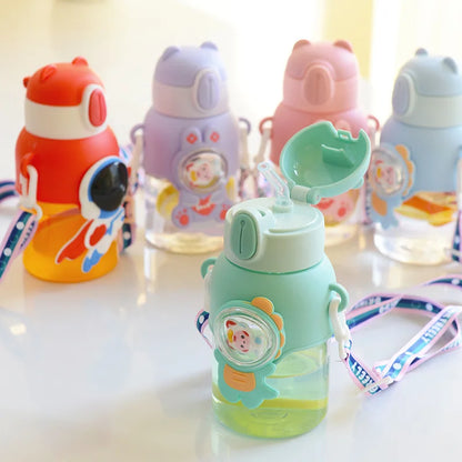 Children's Water Cup Anti-drop Straw Cup Boys Girls School Kindergarten Baby Bear Water Bottle Plastic Drinkware Kids Cups