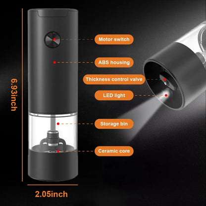 Electric Pepper and Salt Grinder, Adjustable Coarseness Salt & Pepper Mill,With LED Light,Easy to Clean