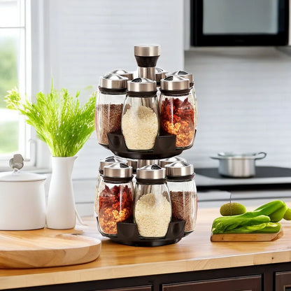 1 Set Multifunctional Rotating Kitchen Spice Rack With 6 Spice Jars Seasoning Jar Set for Home/ Dorm/Restaurant