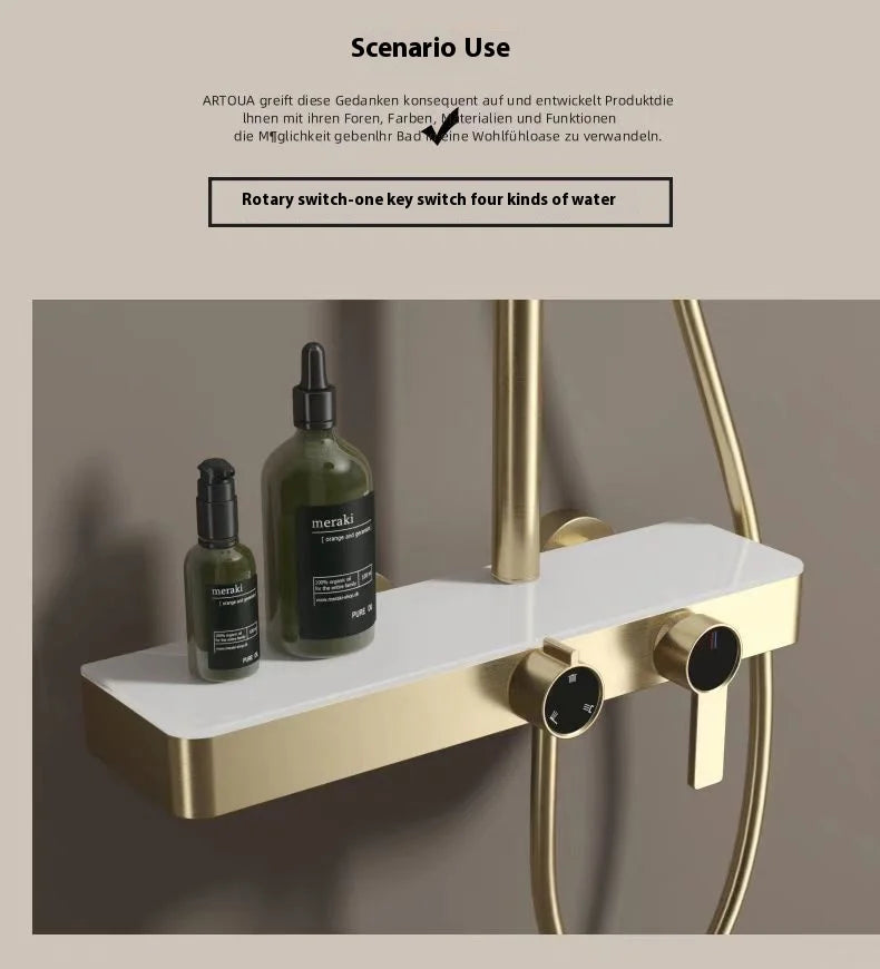 Cross-Border Household Toilet Large Waterfall Water Outlet ABS Chrome Soft Hot Cold Copper Brushed Gold Shower Suit Storage