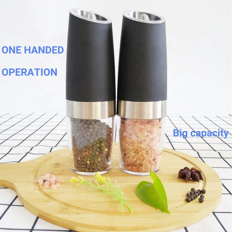 Low MOQ Battery Operated Pepper Mill Gravity Controlled Pepper Grinder with Transparent Chamber