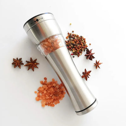 Premium Electric Salt Shaker Stainless Steel Pepper Mills Battery Operated Salt and Pepper Grinder Set for Kitchen