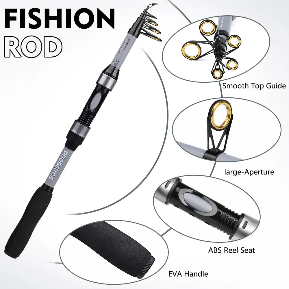 New 1.8m Glass Fiber Telescopic Pole Fishing Rod Reel Combo Kit Bass Fishing Tackle Set for Carp Bottom Fishing