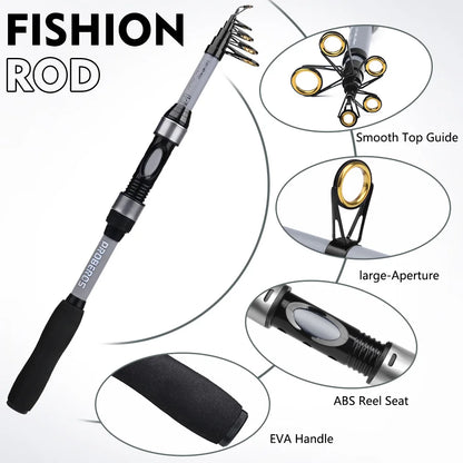 New 1.8m Glass Fiber Telescopic Pole Fishing Rod Reel Combo Kit Bass Fishing Tackle Set for Carp Bottom Fishing