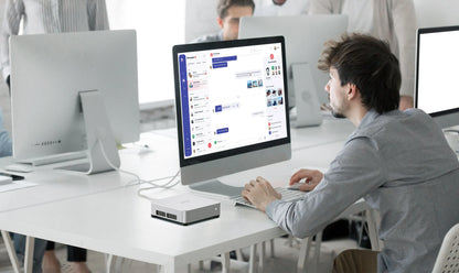 Mini PC empresarial Chuwi AUBOX I9-13900HK Intel Core de 13ª geração com 14 núcleos, 16 GB de RAM DDR5 e SSD PCIe de 512 GB. Ideal para estudantes e profissionais.