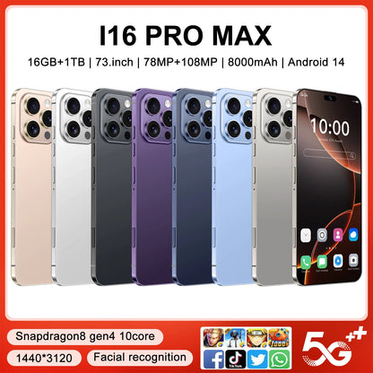 2025 Original High Quality I16pro Max 16GB+1TB Android 14 5G Smart Phone Globally Compatible  108MP Rear Camera