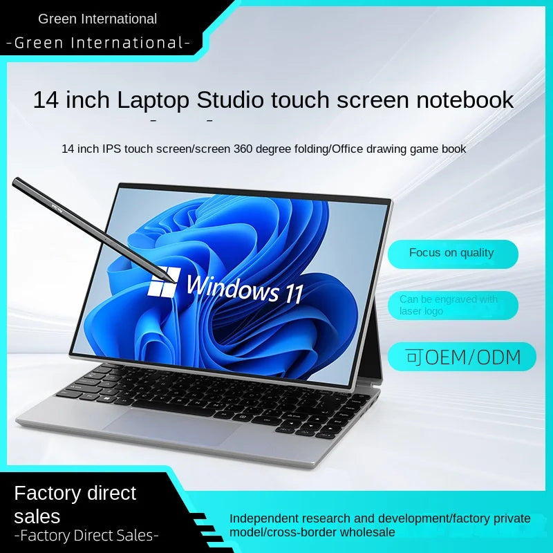 Factory Direct 14-Inch IPS Touch Screen 2-in-1 PC Tablet Light Portable Intel SSD Home Laptop New Cross-Border Wholesale English