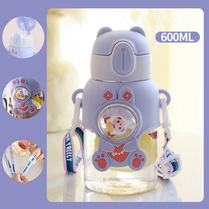 Children's Water Cup Anti-drop Straw Cup Boys Girls School Kindergarten Baby Bear Water Bottle Plastic Drinkware Kids Cups