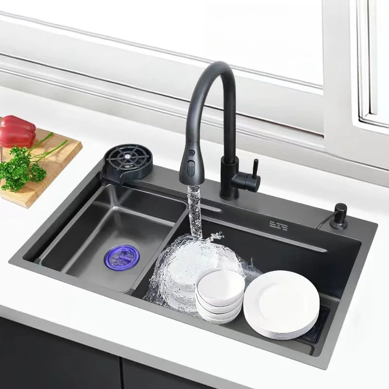 Handmade Modern Design  Single Bowl Kitchen Sink Rectangular Stainless Steel Nano Black Sink for Kitchen Use