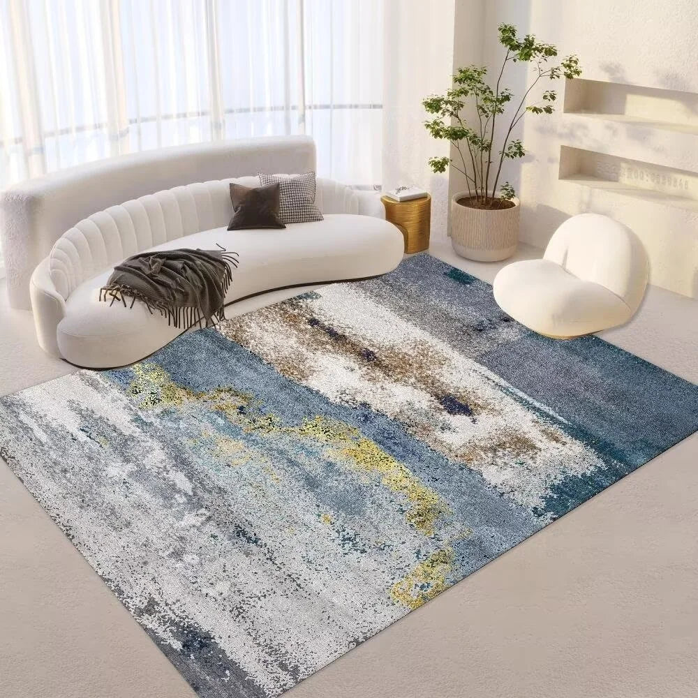 Dark Blue Abstract Art Modern Carpet Thin Fabric Indoor Floor Cover for Large Living Room Elegant Ink Style Print Area Rugs Sets