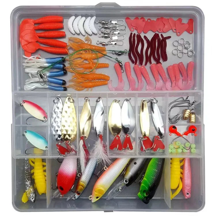 ToMyo Hotsale 75Pcs/94Pcs/109Pcs  Fishing Tackle Gear  Crankbait Minnow Popper Vib Hard and Soft Fishing Lure Set Bait Kit