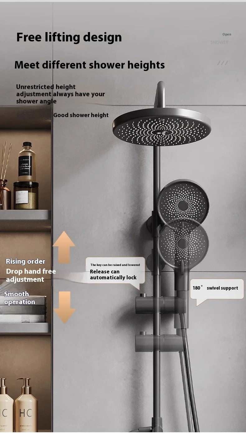 Gun Grey All-Copper Household Bathroom Shower Set Simple Design Ceramic Metered Faucets Chrome Shower Booster