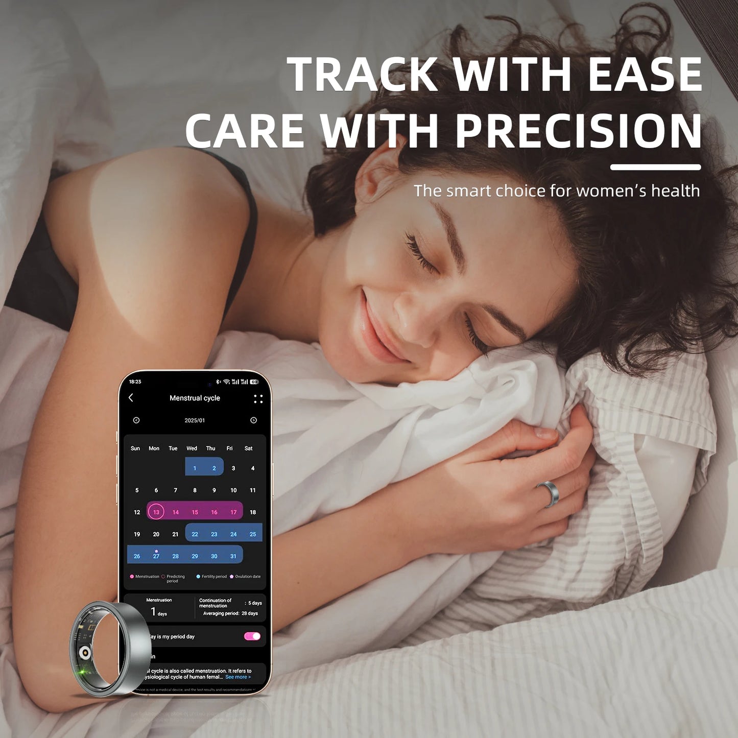 Hyperliving Anel Inteligente Personalizado para a Saúde com Logótipo OEM, Controlado por Aplicação, Resistente à Água 5ATM, Dispositivo Vestível para Galaxy