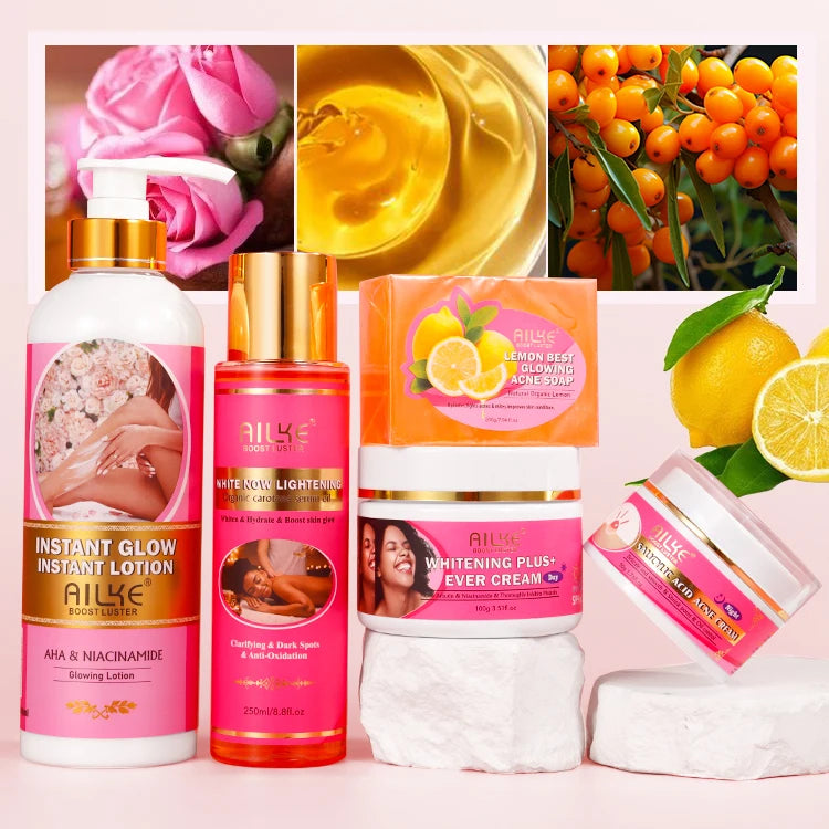 Ailke Products Glowing Niacinamide Dark Spot Removal Anti Acne Lemon Vitamin C Whitening Skin Care Set for Women