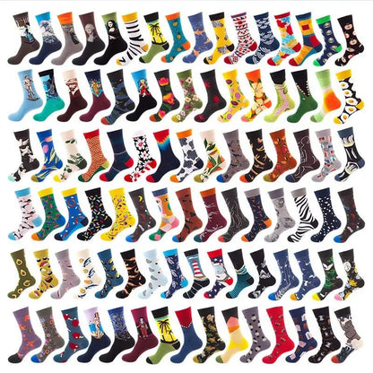 2024 New Wholesale Custom Logo Men's Cotton Crew Socks High Quality Funny Colorful Cartoon Pattern Casual Style for Autumn