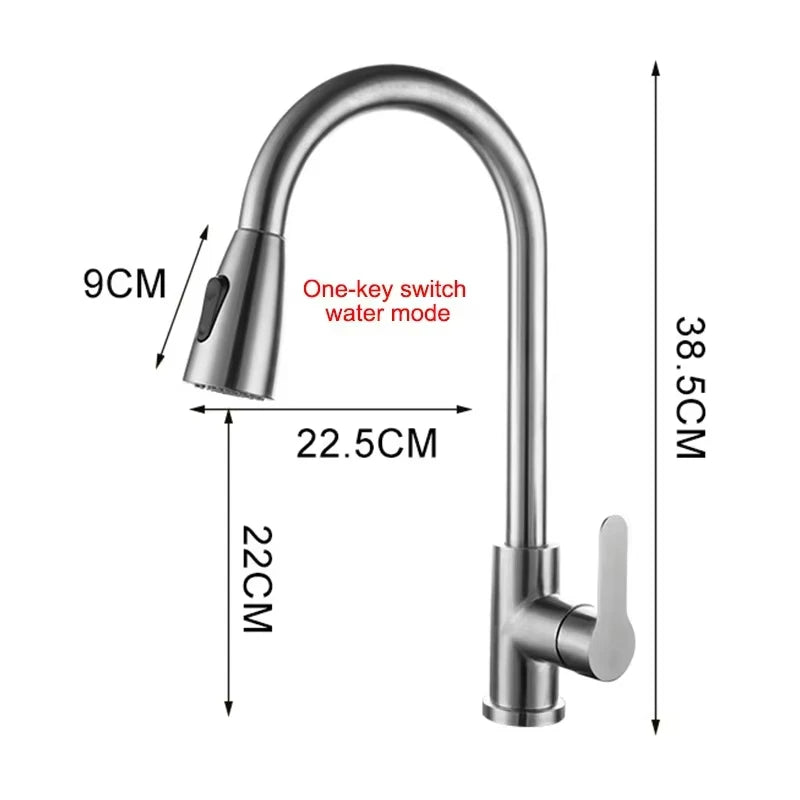 Non-Metallic Pull Down Single Lever Kitchen Mixer Kitchen Sink Faucet Water Filters With 2 Handles, Chrome