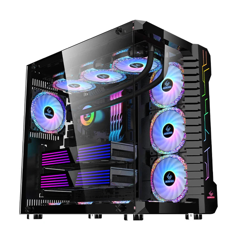 2022 ATX M-AXT RGB Fan LED Lights PC Gaming Computer Case Desktop