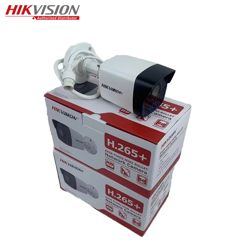 Câmara de rede Hikvision Bullet DS-2CD1043G0-I de 4MP com alcance de 30m e função Pan-Tilt, deteção de movimento e DVR para ambientes interiores, com suporte pós-venda e classificação IP67.