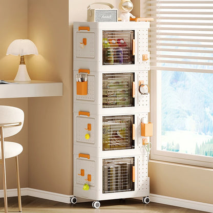 Household Plastic Folding Box Book Toy Storage Cart Bathroom Cleaning Supplies Sortable Movable Rotating Rack Rectangle