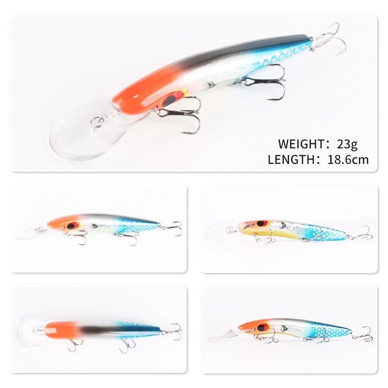 Trolling Fishing Bait 23g 186mm Deep Diving Long Lip Fishing Lures 3D Eyes Minnow Lure for Trolling Lures Baits