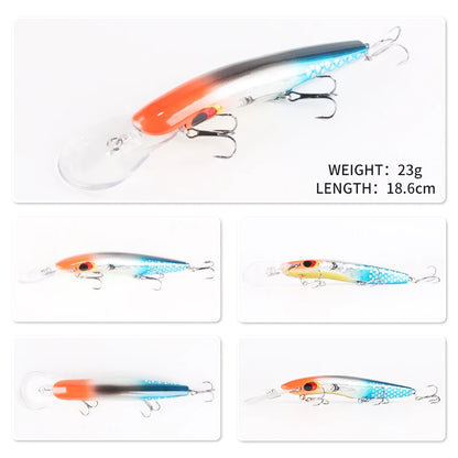 Trolling Fishing Bait 23g 186mm Deep Diving Long Lip Fishing Lures 3D Eyes Minnow Lure for Trolling Lures Baits
