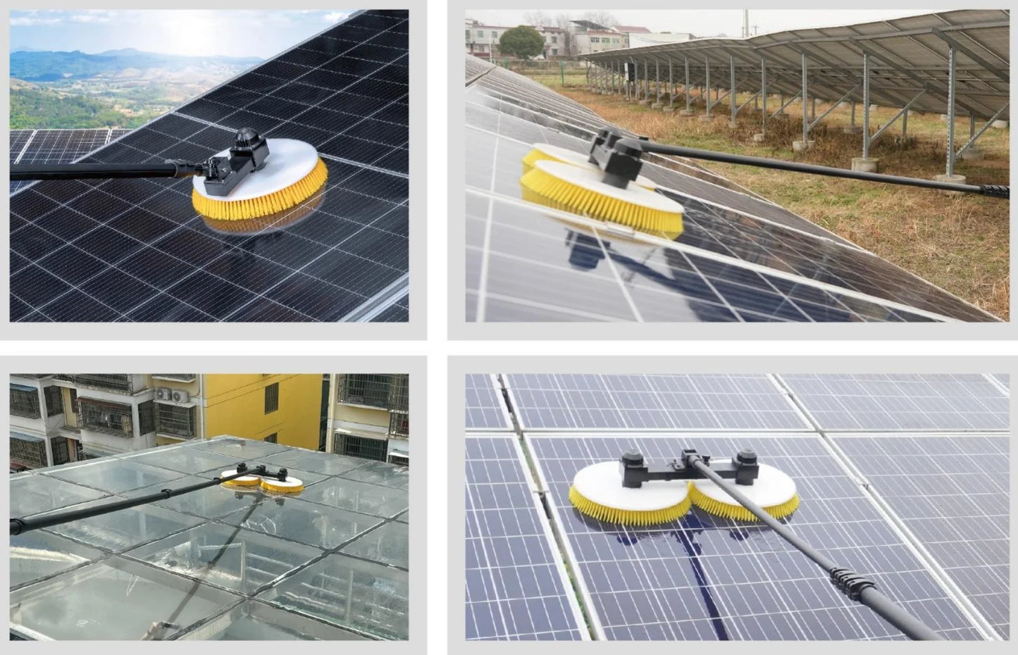 Double Head Automatic Solar Panel Cleaning Robot Kit Telescopic Brush Pole & Rotating PV Cleaning Equipment
