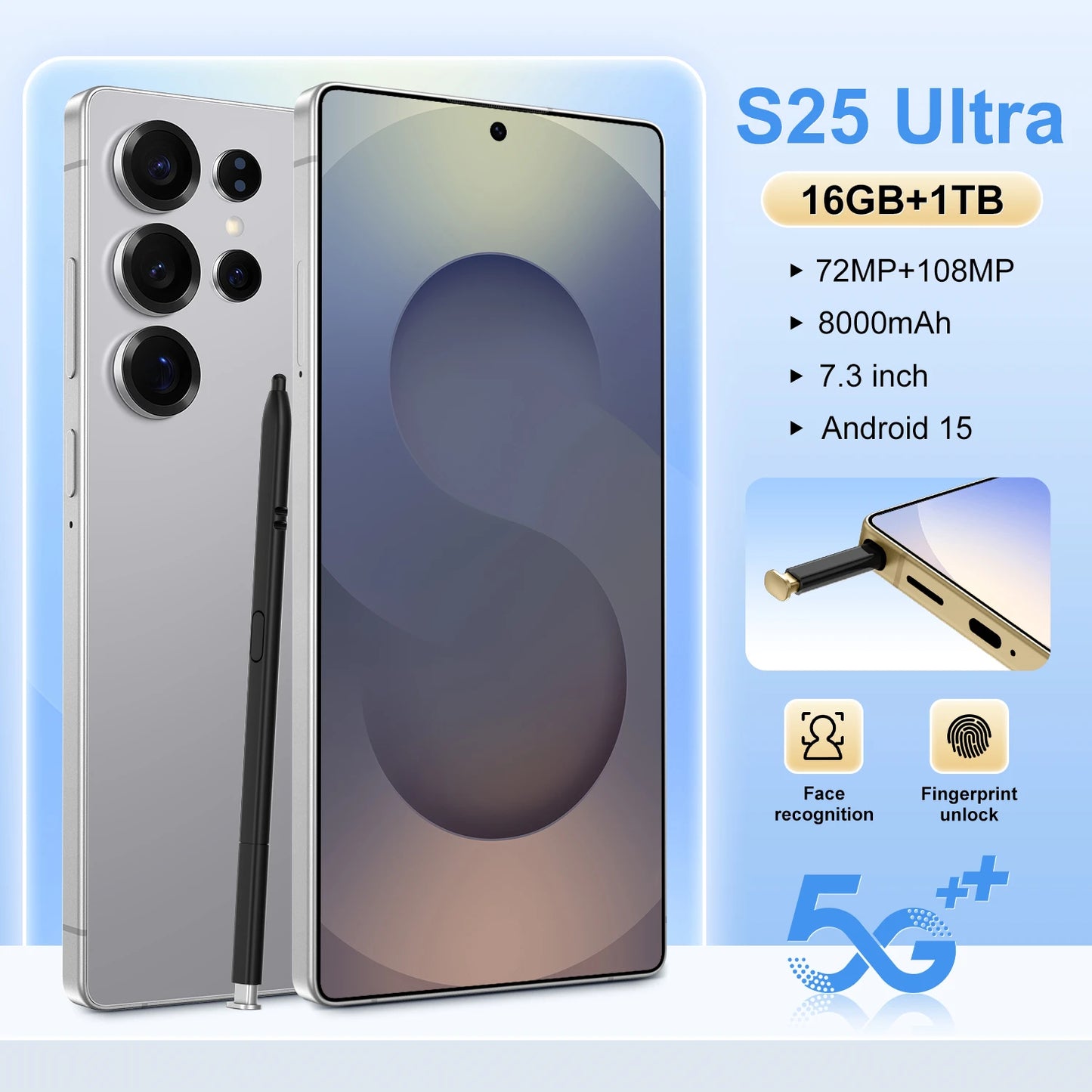 Original S25 Ultra Smartphones 16GB+1TB 5G Dual SIM Mobile Phone HD Screen Resolution English Operating Cellphone Features