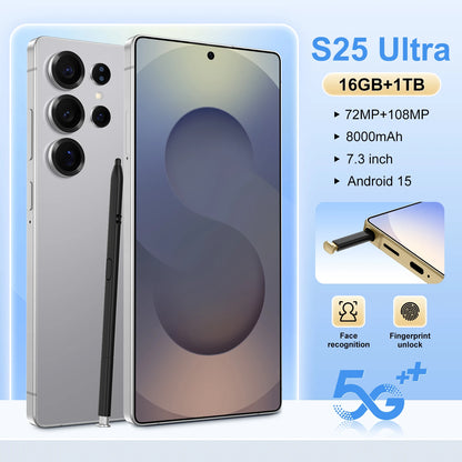 Original S25 Ultra Smartphones 16GB+1TB 5G Dual SIM Mobile Phone HD Screen Resolution English Operating Cellphone Features