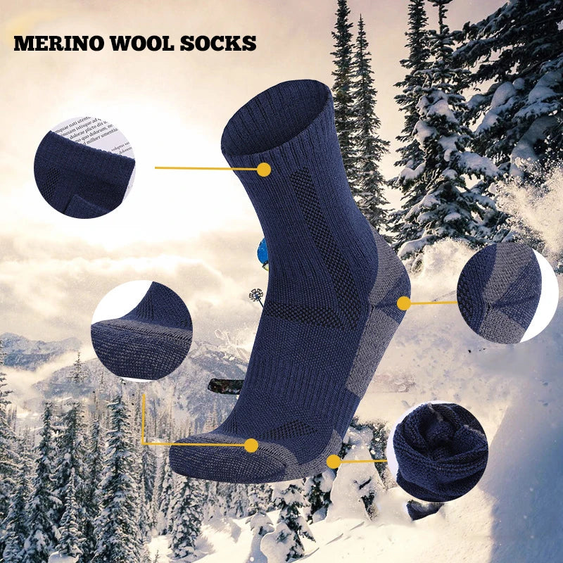 Newest Custom Logo Adult Merino Wool Moisture Wicking Control Warm Crew Outdoor Sport Socks