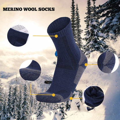 Newest Custom Logo Adult Merino Wool Moisture Wicking Control Warm Crew Outdoor Sport Socks