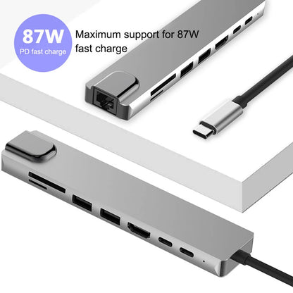 8-in-1 USB-C Docking Station USB 3.0 PD Hub With Charging Ethernet HDMI 4K TF/SD Card Reader for MacBook and Other Devices