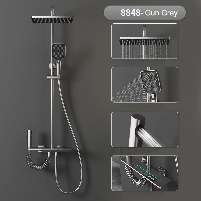 Luxury Bathroom Shower Set High Quality Brass Body Gun Grey Shower Mixer System Digital Piano Bathroom Shower Set