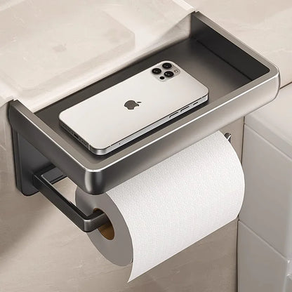 Good Quality Best Seller Simple Wall Mounted Self Adhesive No Drilling Cleaning Toilet Roll  Paper Holder With Phone Shelf
