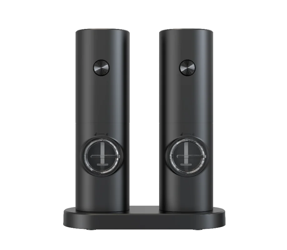 1Set Electric Salt and Pepper Grinder Set With Storage Base Spice Bottle Black Mill Pepper Grinder