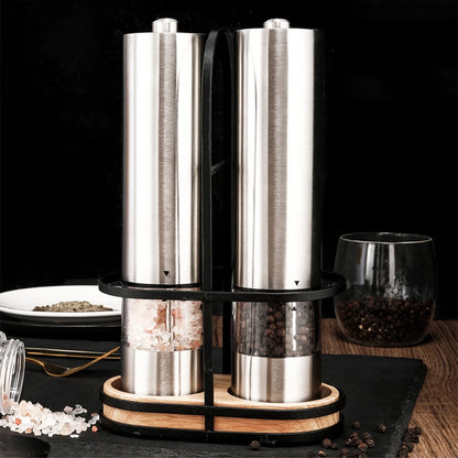 One-handed Operation Spice Grain Mill Grinding Tool Portable Stainless Steel Electric Salt and Pepper Grinder With Led Light
