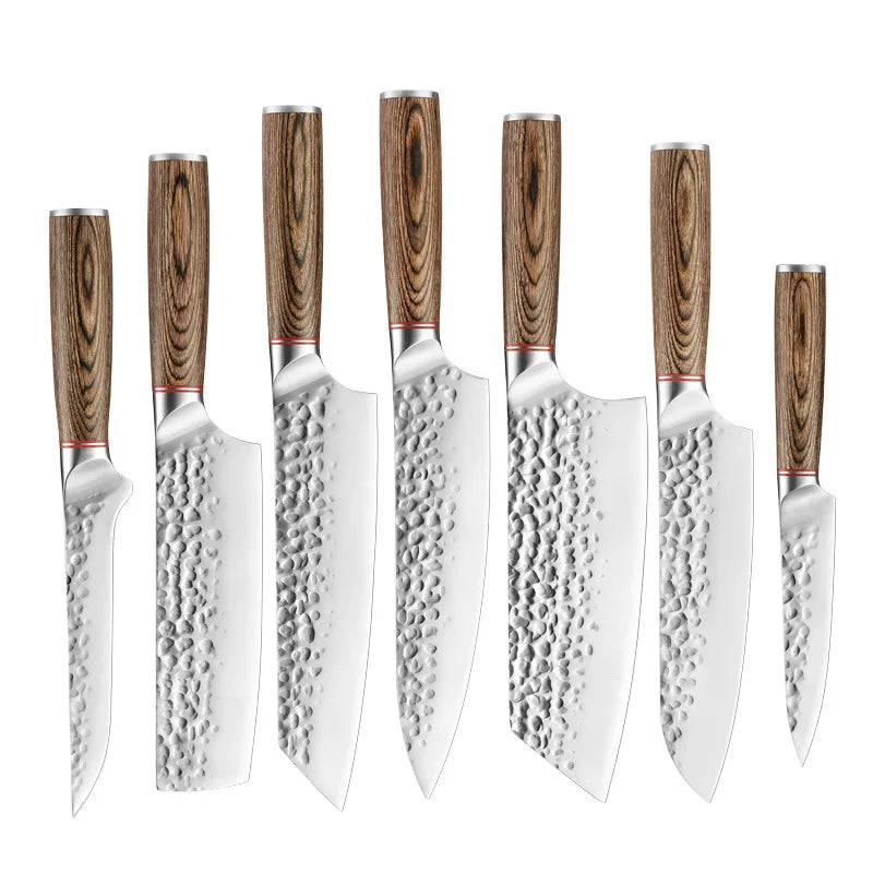 High-quality Kitchen Chef's Knife Set, Hand-forged Sande Fruit Knife and Colored Wooden Handle Meat Cutting