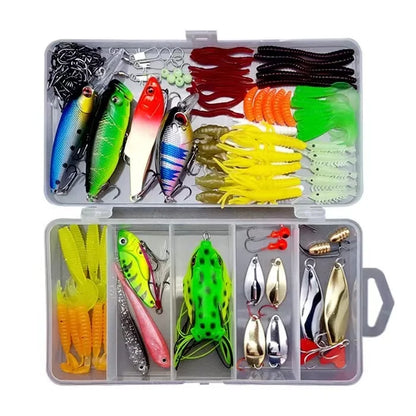 ToMyo Hotsale 75Pcs/94Pcs/109Pcs  Fishing Tackle Gear  Crankbait Minnow Popper Vib Hard and Soft Fishing Lure Set Bait Kit