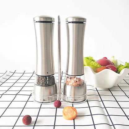 Premium Electric Salt Shaker Stainless Steel Pepper Mills Battery Operated Salt and Pepper Grinder Set for Kitchen