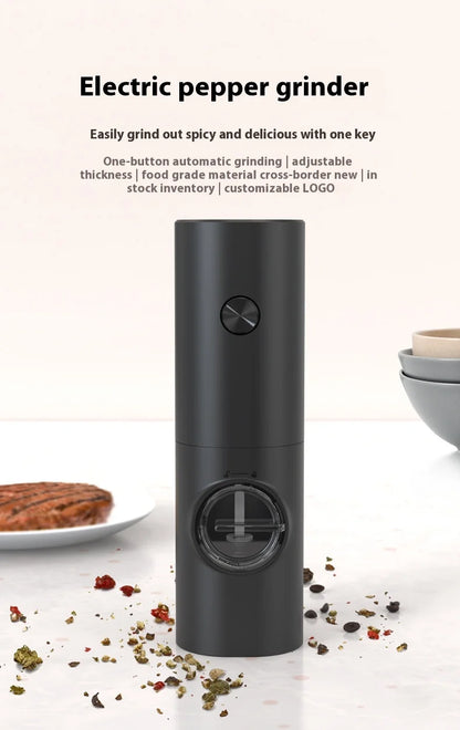 Fully Automatic Black Electric Pepper Grinder with Adjustable Coarseness Plastic Herb & Spice Seasoning Bottle